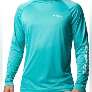 Women’s Teal Long Sleeve Hooded SPF Sun Boat Shirt, size XL